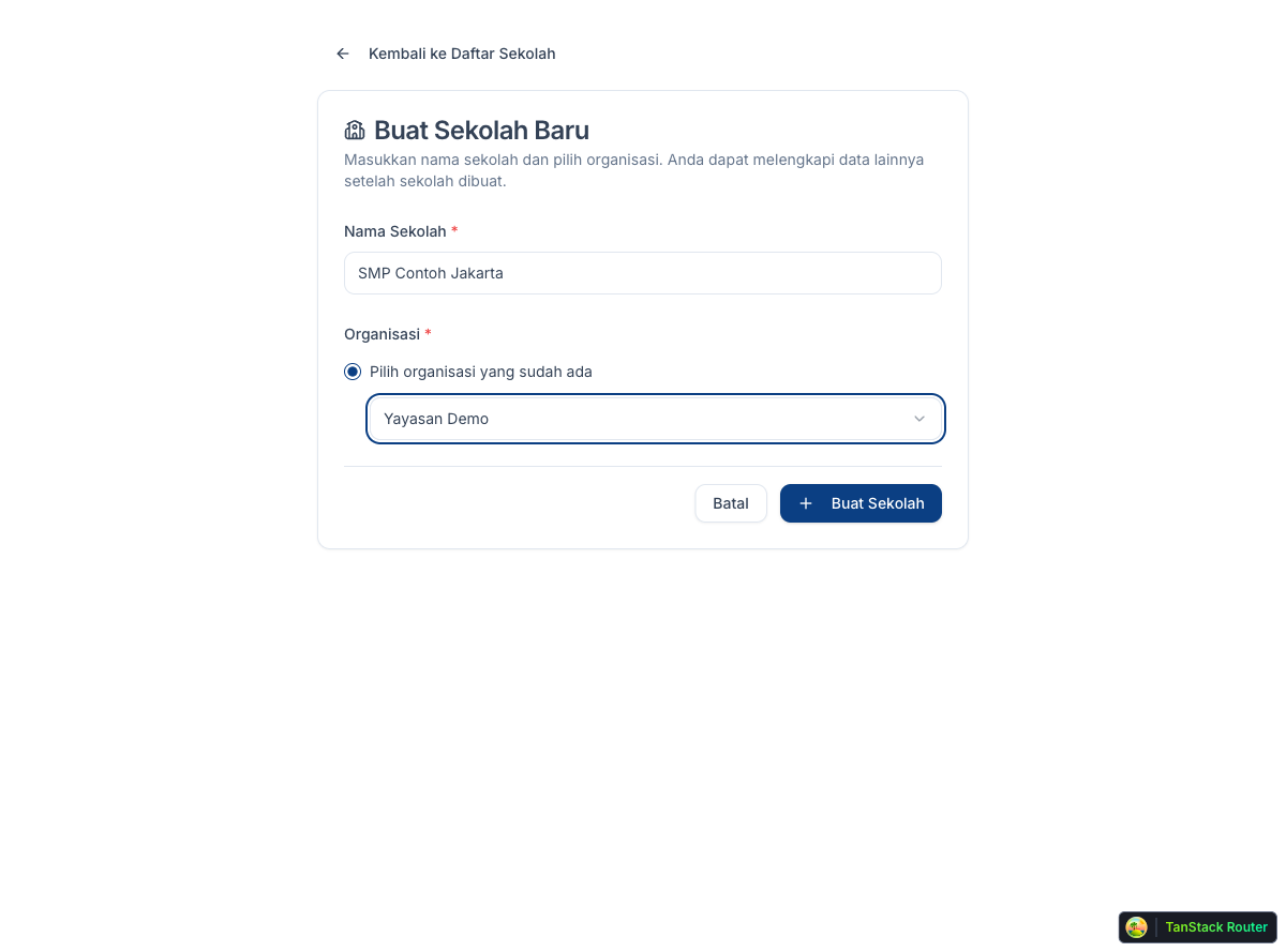Create school form filled in