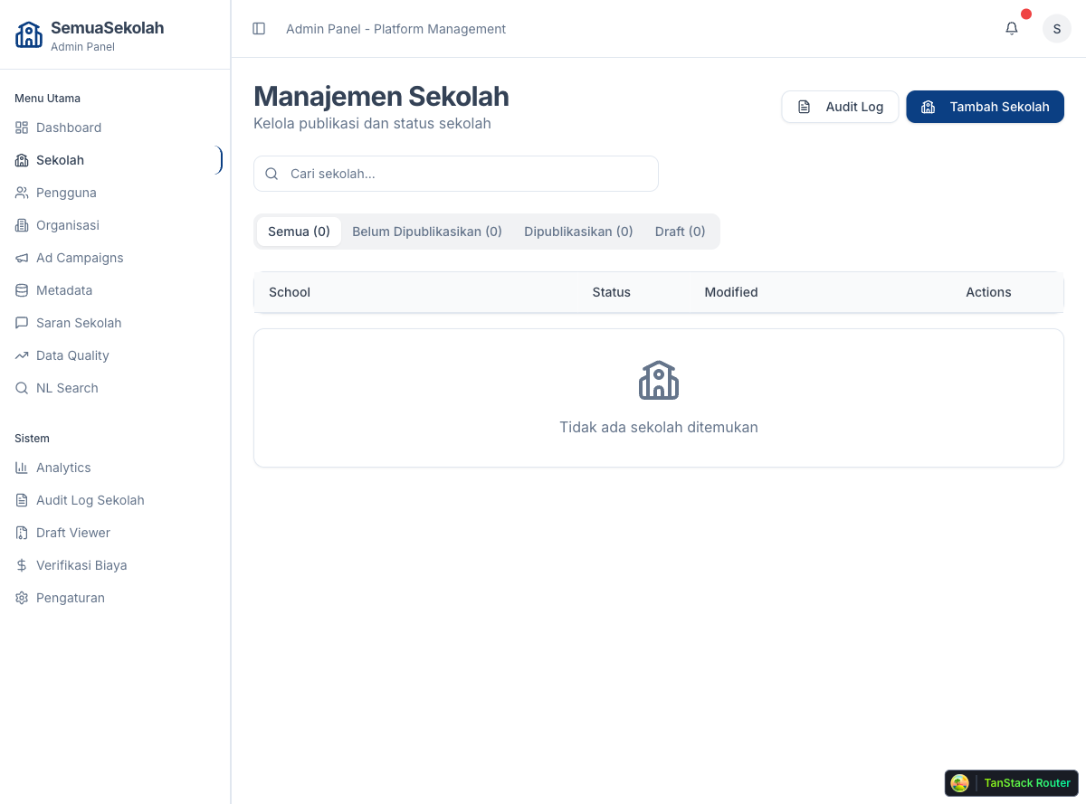 Schools list with existing schools