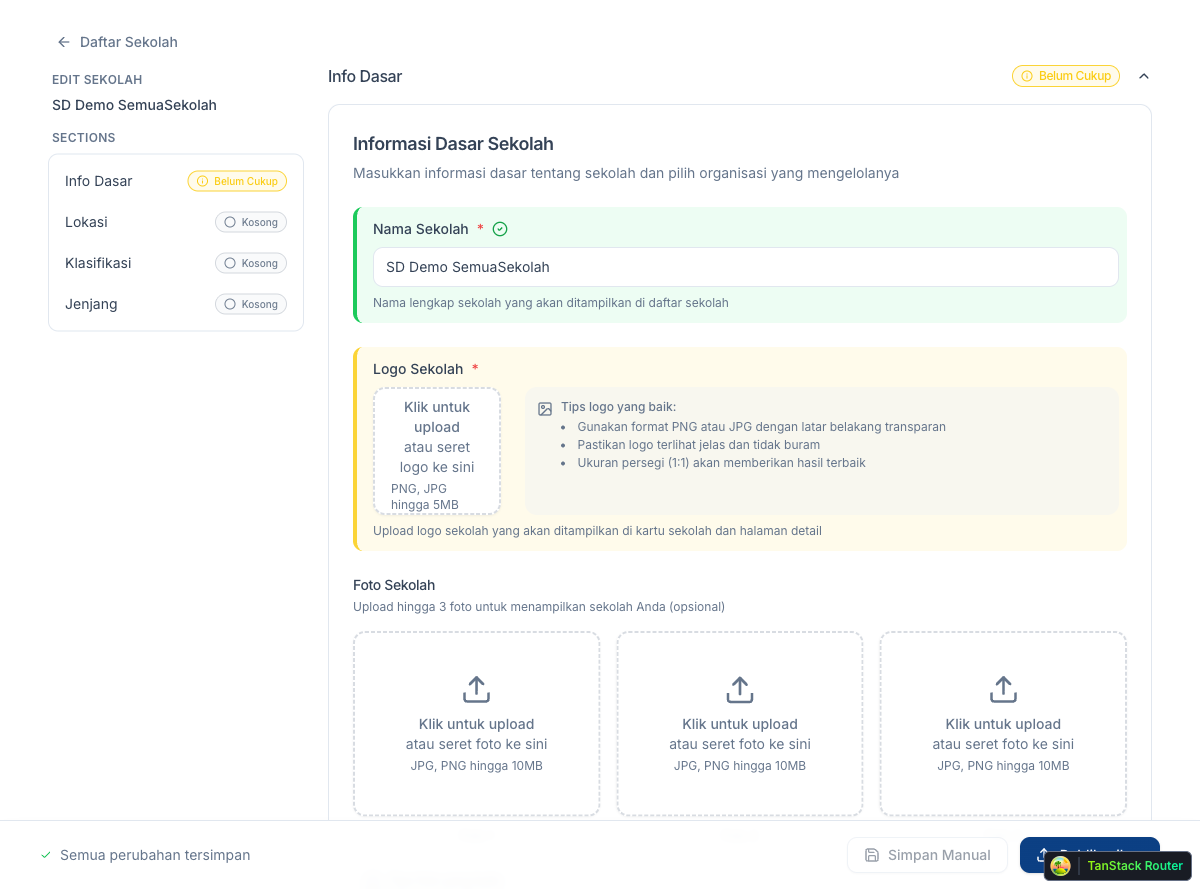 School editor with four sections