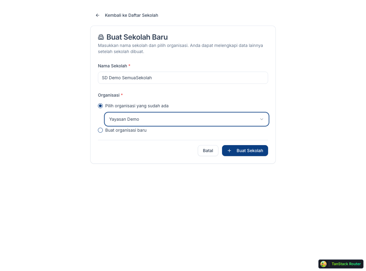 Create school modal filled in