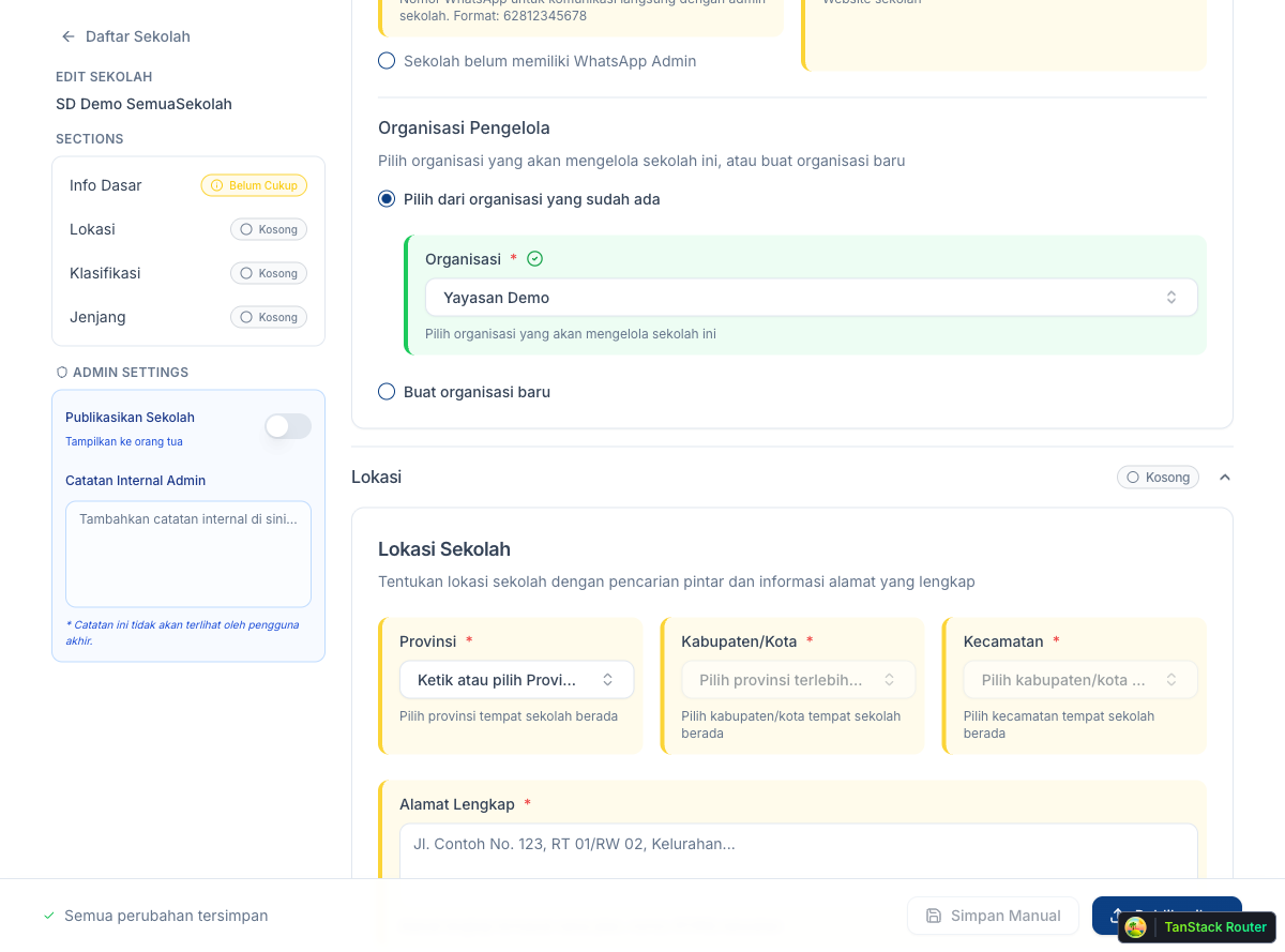 Location fields filled